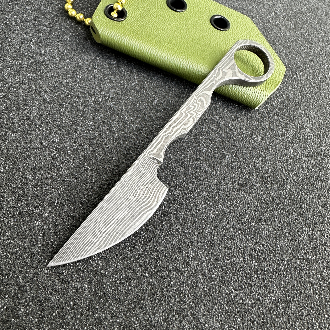 KA Custom - Damasteel Dr. Bird Trout - One-Off Fixed Blade (Small, green)