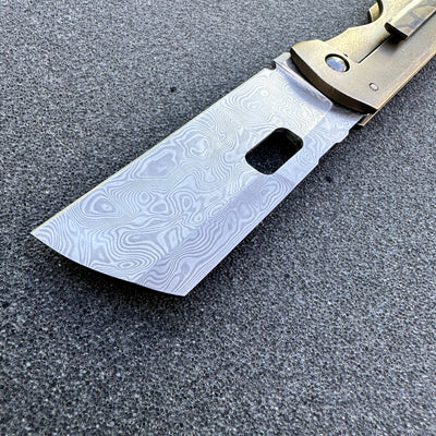 Custom Mini Rook - Damasteel blade - bronze ano'd Ti framelock w/TiMascus Clip