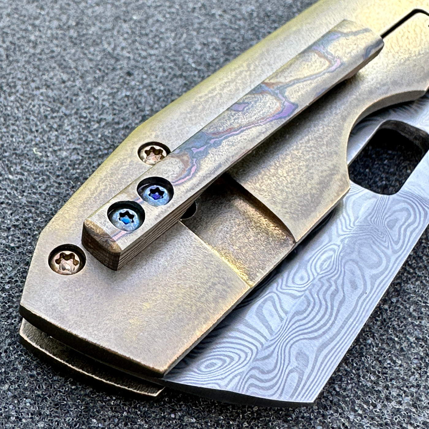 Custom Mini Rook - Damasteel blade - bronze ano'd Ti framelock w/TiMascus Clip