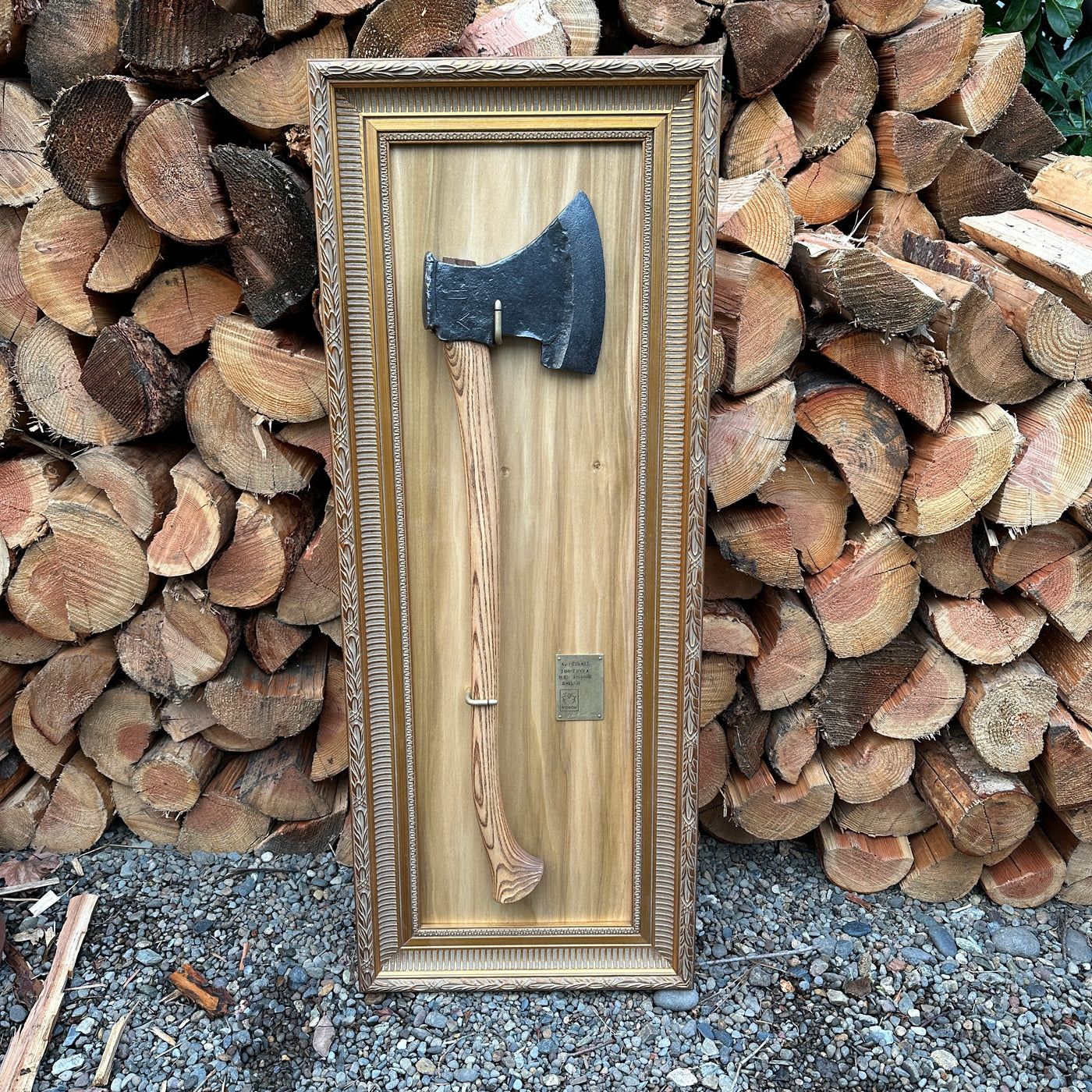 KA Heritage Early August Hedvall (chisel marked) Timmeryxa - Elm Board mounted and framed
