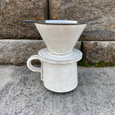 Dark Brown Stoneware Clay with Pure White Over Glaze, Pour-Over